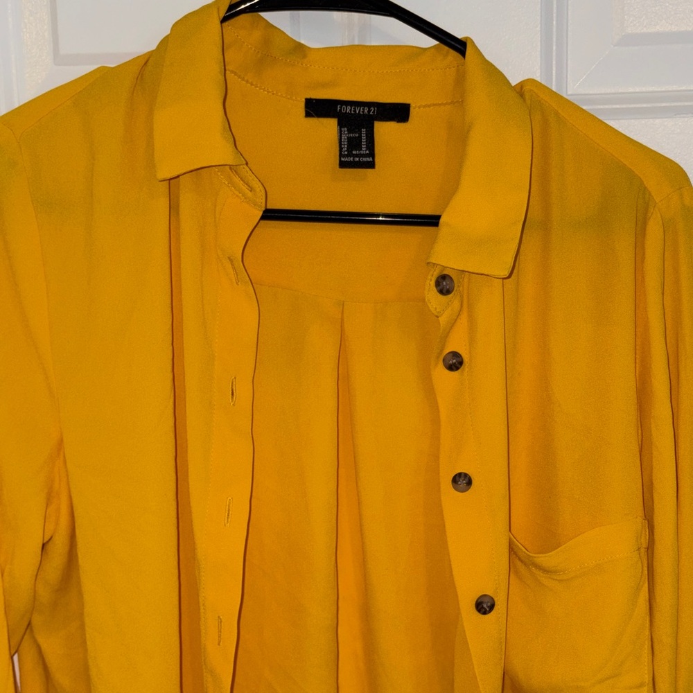 Forever 21 Mustard Yellow Button-Front Blouse